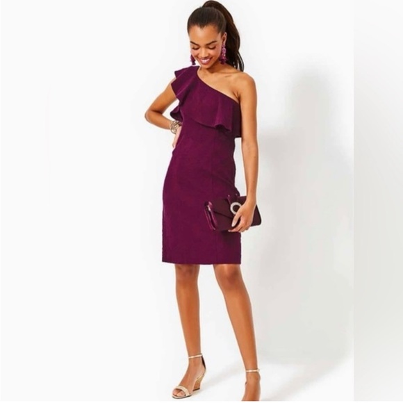 Lilly Pulitzer Dresses & Skirts - NEW LILLY PULITZER BORDEAUX ONE SHOULDER DRESS EGGPLANT PLUM PURPLE SZ 6